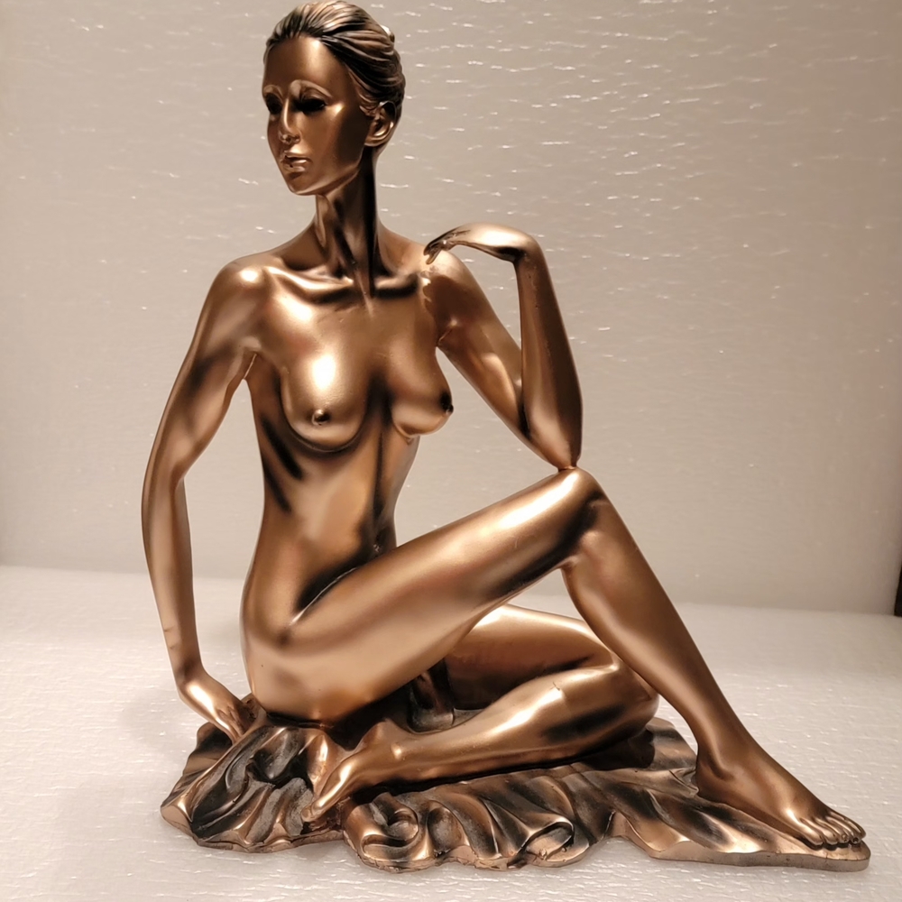 Vintage Elegant Bronze LOOK Sitting NUDE  Woman Sculpture